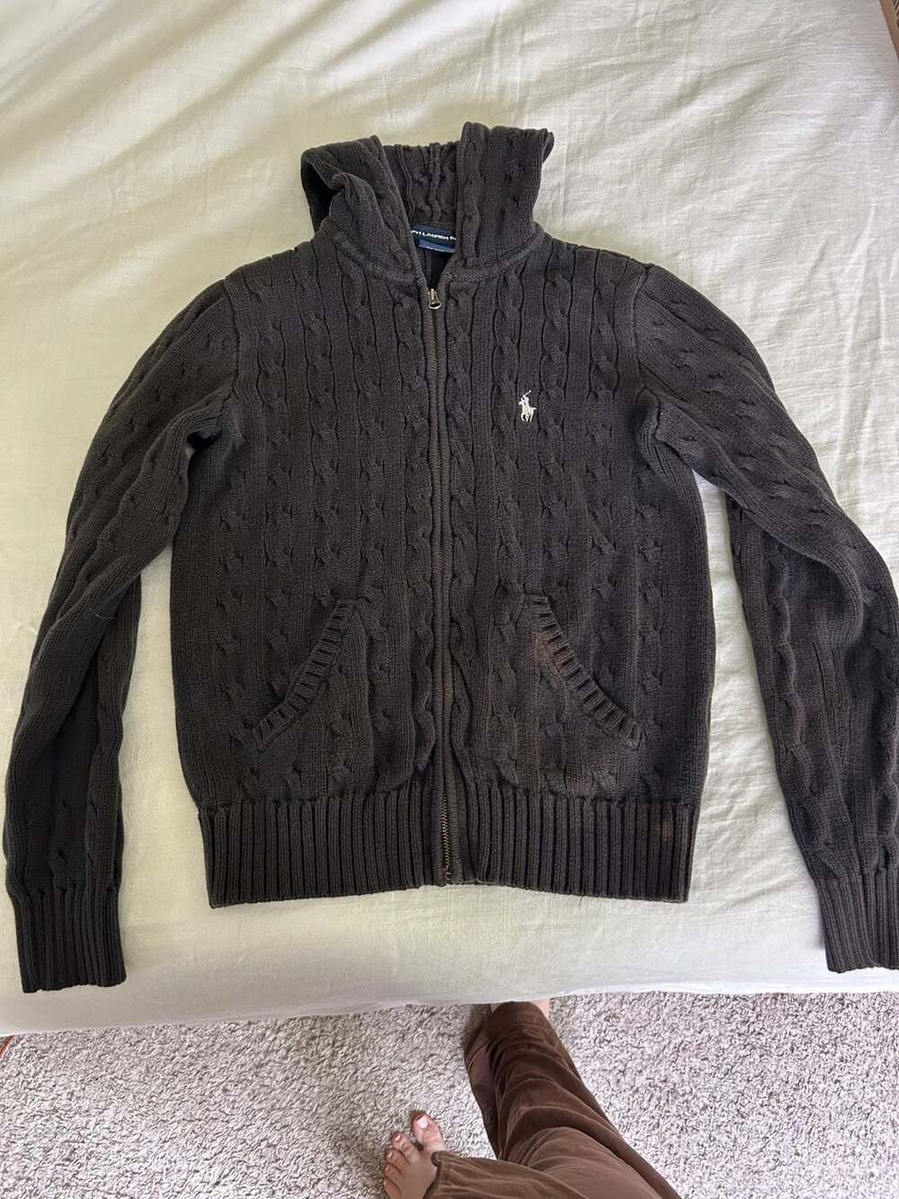 Ralph Lauren Sport Cable Knit Full-Zip Hoodie in Black